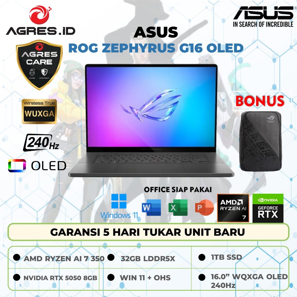 ASUS ROG ZEPHYRUS G16 OLED GA605KH RYZEN AI 7 350 RTX5050 8GB/ 32GB 1TB W11+OHS+M365B 16.0 NEBULA OL
