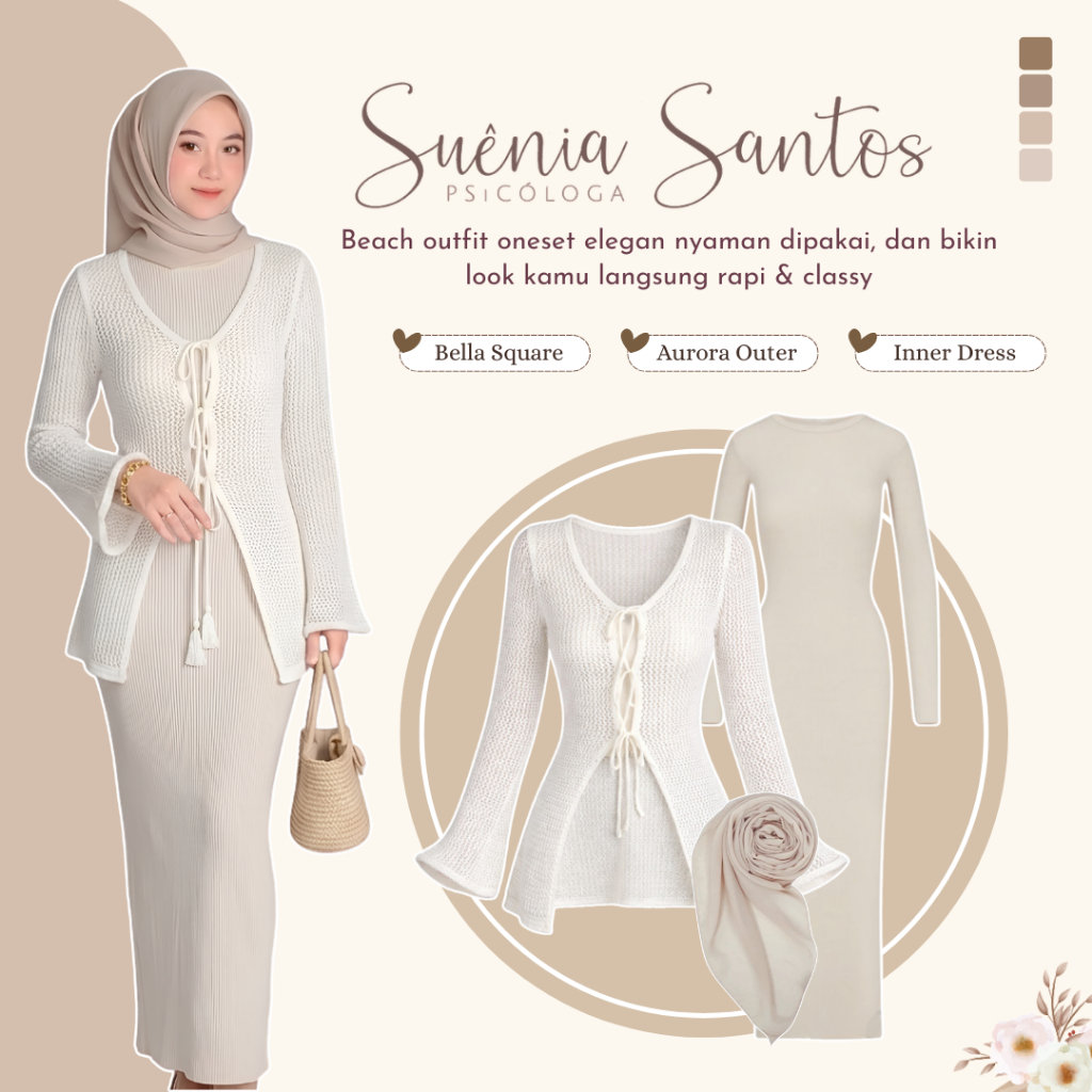 Outfit Wanita Kekinian Set Ootd Hijab (Aurora Outer - Inner Dress - Hijab Bella) Setelan OOTD Pantai