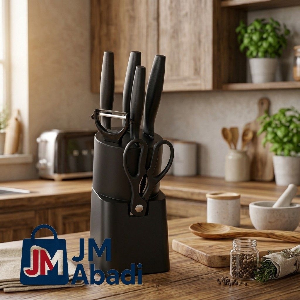 Pisau Dapur Set Lengkap 6 in 1 / Pisau Set Dapur 6 in 1 / Pisau Dapur Tajam dengan Tempat Pisau Mode