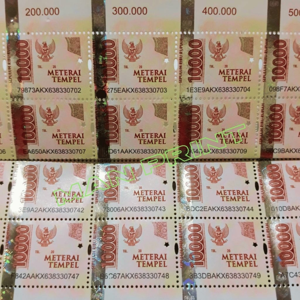Materai 10000  - 30 Keping, Bersih, Tanpa Coretan