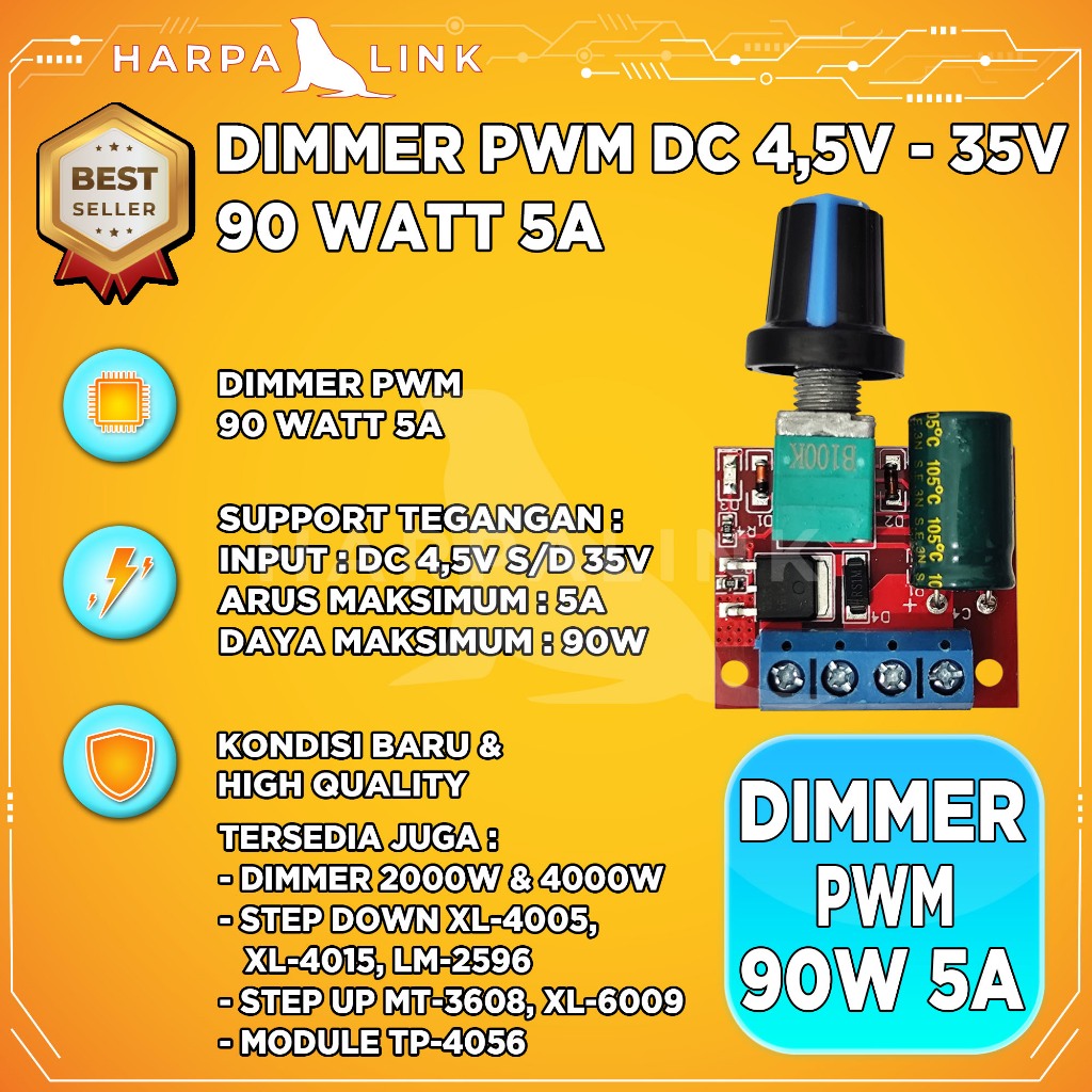 Dimmer DC 5V-35V 5A 90 Watt / Dimmer Mini DC Motor PWM Speed Controller 5A 90W 5V-35V LED / Mini Dim