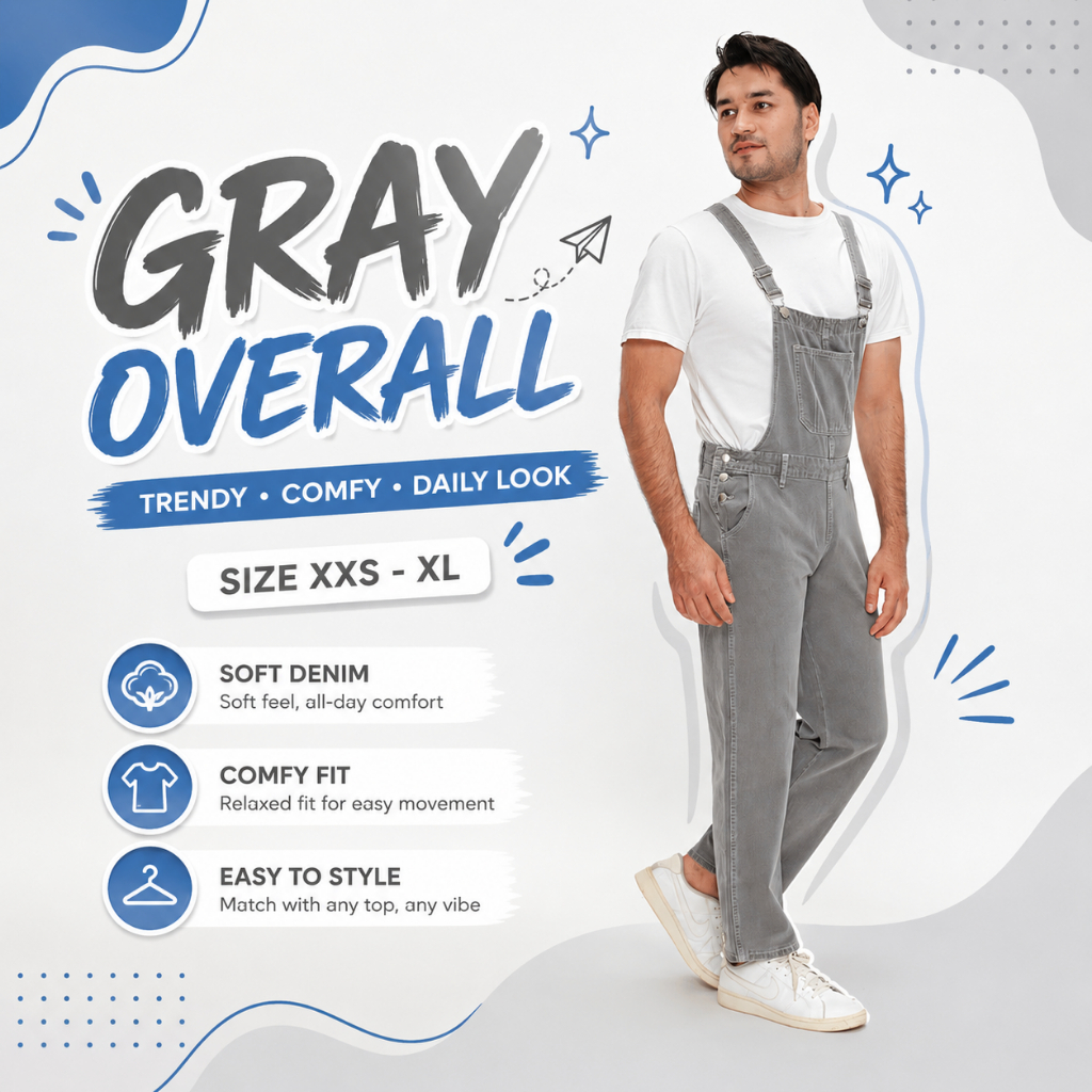 Straight Jumpsuit Overall Jeans Panjang Wearpack Pria D06