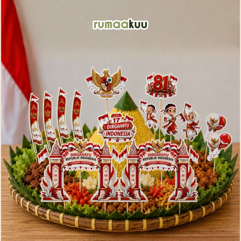 Rumaakuu Topper Kue Nasi Kuning Tumpeng 17 Agustus - Dekor Kemerdekaan Meriah