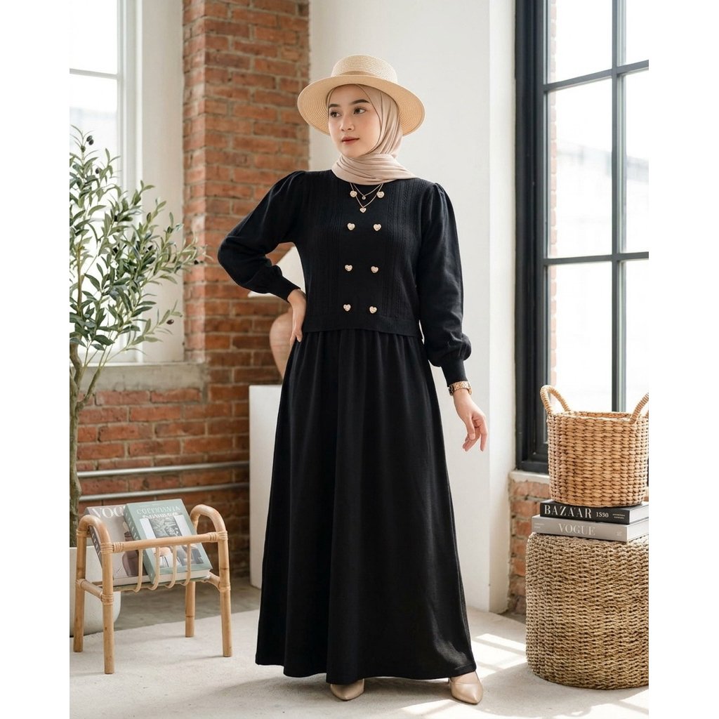 15688-180 MIDI DRESS KANCING ELIZA LD 110 BISA MELAR PB 130 BAHAN RAJUT MIX KATUN