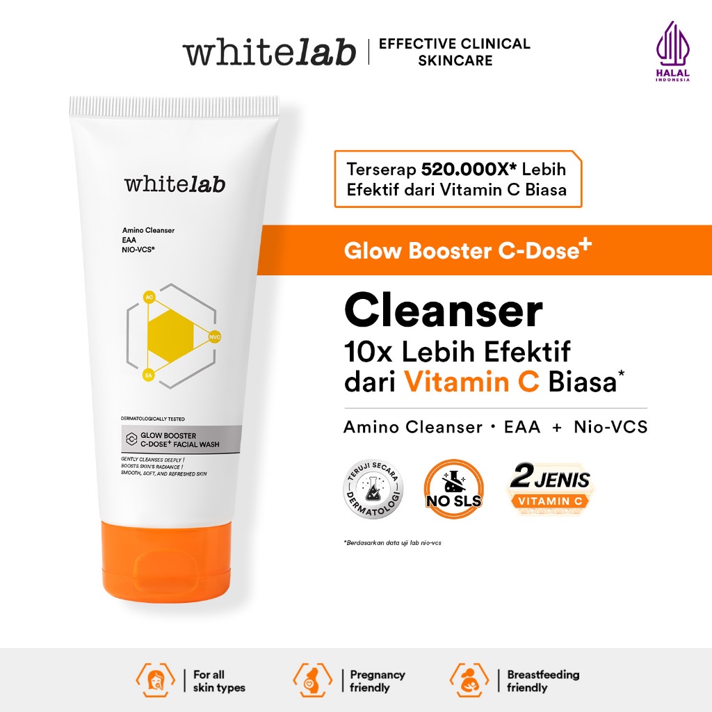 Whitelab Glow Booster C-Dose+ Facial Wash - Sabun Pembersih Muka Pencerah dengan Amino Cleanser Gent