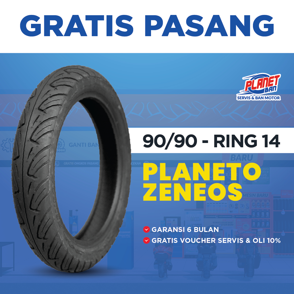 Ban Motor Ring 14 - 90/90 Zeneos Planeto TUBELESS (Ban Motor Lexi 125, Lexi 155, Beat, Scoopy (Old),