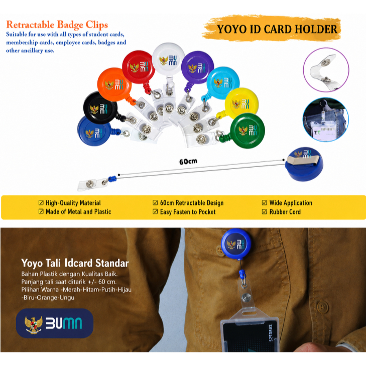 GANTUNGAN KARTU NAMA ID CARD BUMN PREMIUM FULL SET CARD HOLDER LOGO BUMN ALUMINIUM 2 SISI