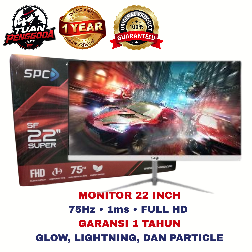 ORIGINAL Monitor Gaming SPC 22 Inch FHD 75Hz 1ms HDMI VGA Garansi 1 Tahun Full HD by Tuan penggoda
