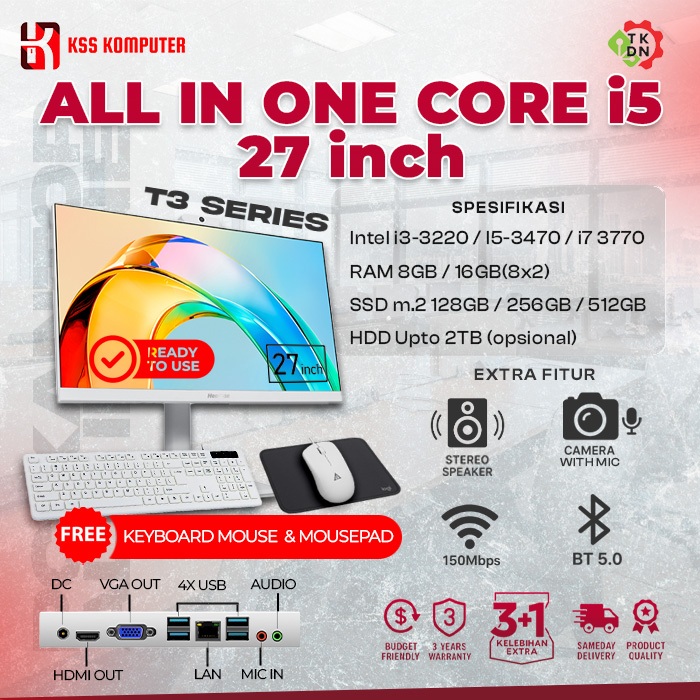 PC AIO Core i3 / i5 / i7 SSD 512GB RAM 16GB 27 Inch All In One TKDN Ready Bergaransi