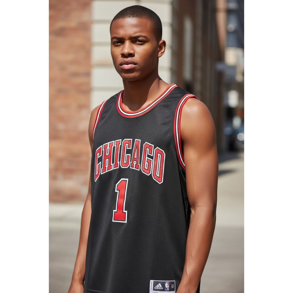 JERSEY BASKET PREMIUM IMPORT CHICAGO 1 DERRICK ROSE HITAM 11/12