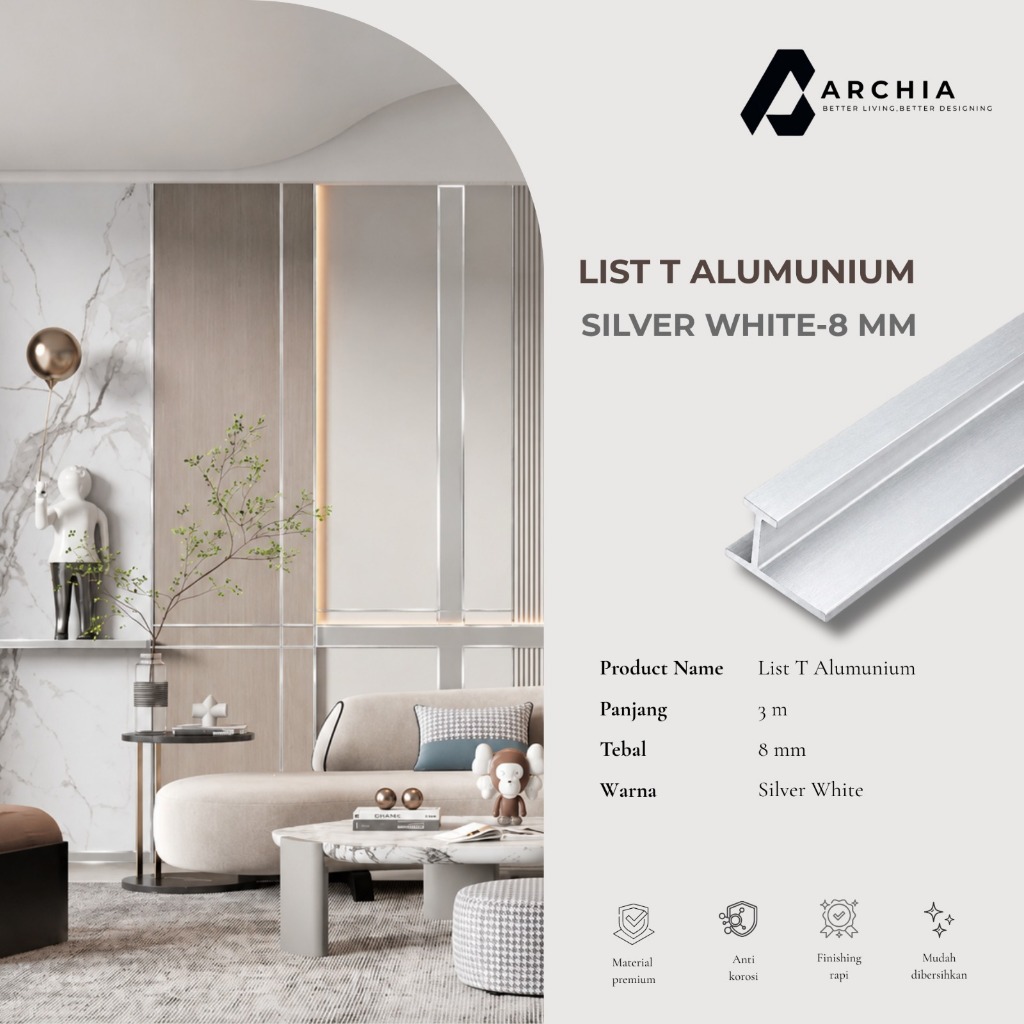 List T sambung Instalasi untuk Interior Rumah |  List T Penutup Celah Panel Alumunium