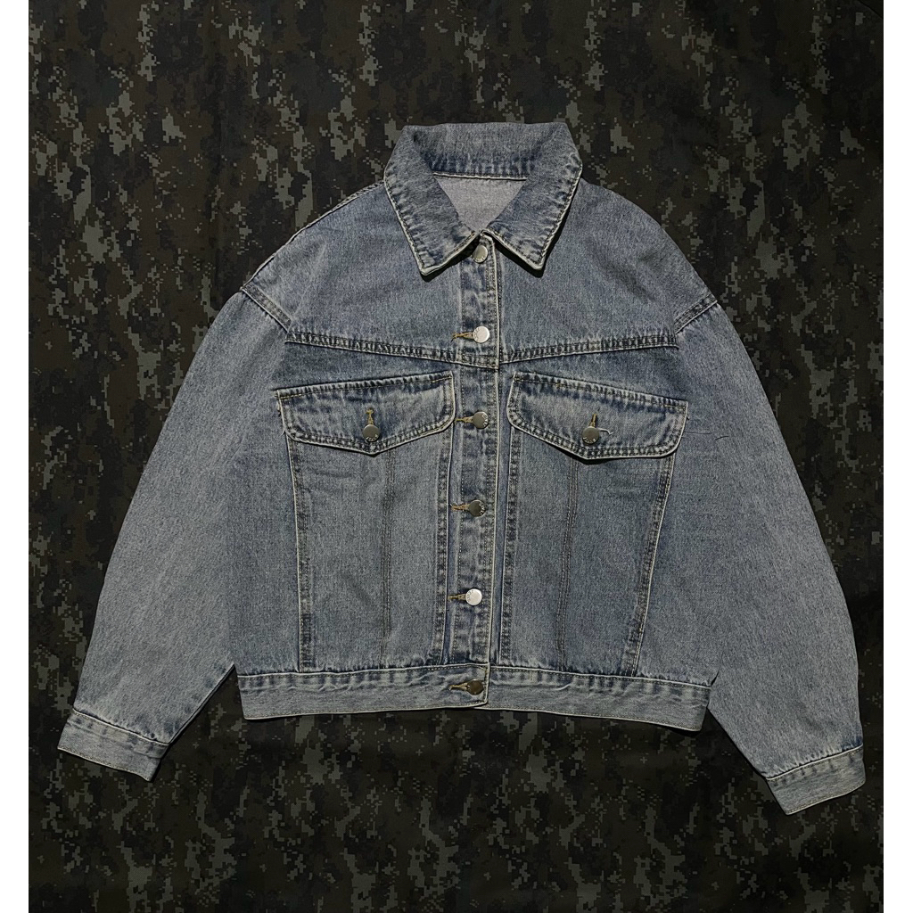 Jaket Jeans Pria wanita Boxy Zipper Casual Oversize Simple Kekinian Second