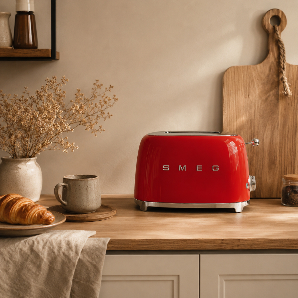 Smeg TSF01 Toaster 2x2 - Desain Retro 50's, Stainless Steel, Putih Matte