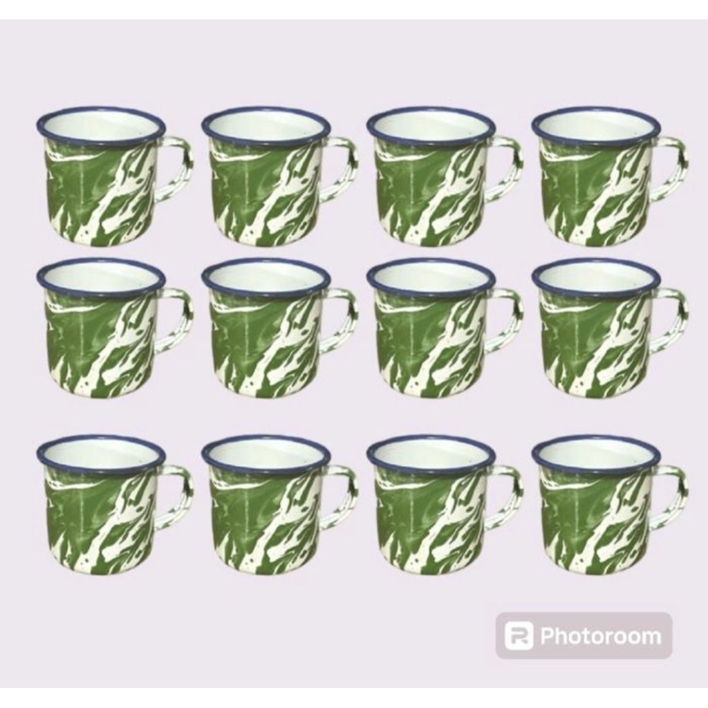 12 pcs Mug Enamel Blirik dengan Motif Vintage 7 cm || cangkir jadul enamel || cangkir blirik kecil