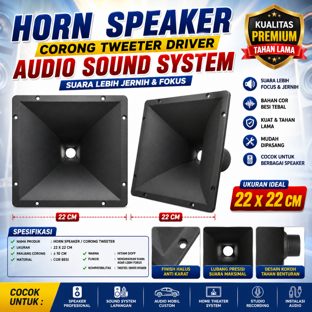 Horn Speaker 22x22 Corong Tweeter Driver Audio Sound System