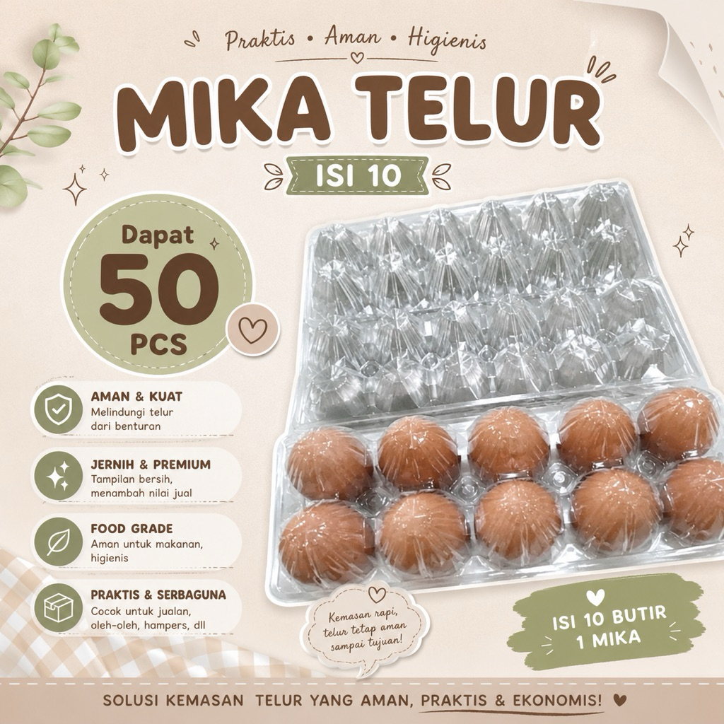 Mika Telur 10butir (Dapat 50pcs) - Mika Telur plastik/Egg tray/ Tray telur plastik