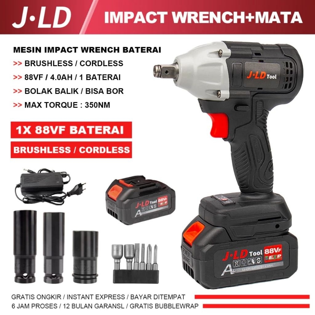 JLD Impact bor baterai 88VF biru impact wrench 13mm mesin bor impact bor cas impact baterai jld 88v 