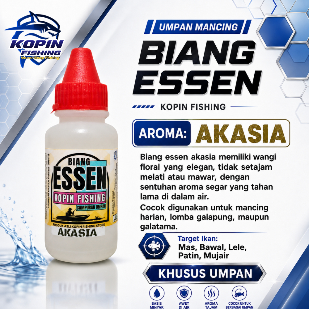 Biang Essen Akasia Aroma Atsiri Untuk Campuran dan Penguat Aroma Umpan Pancing 10ml/ 30ml