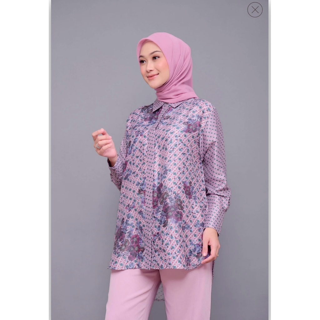New Nada Puspita Monogram Flower Mix Shirt Maroon S
