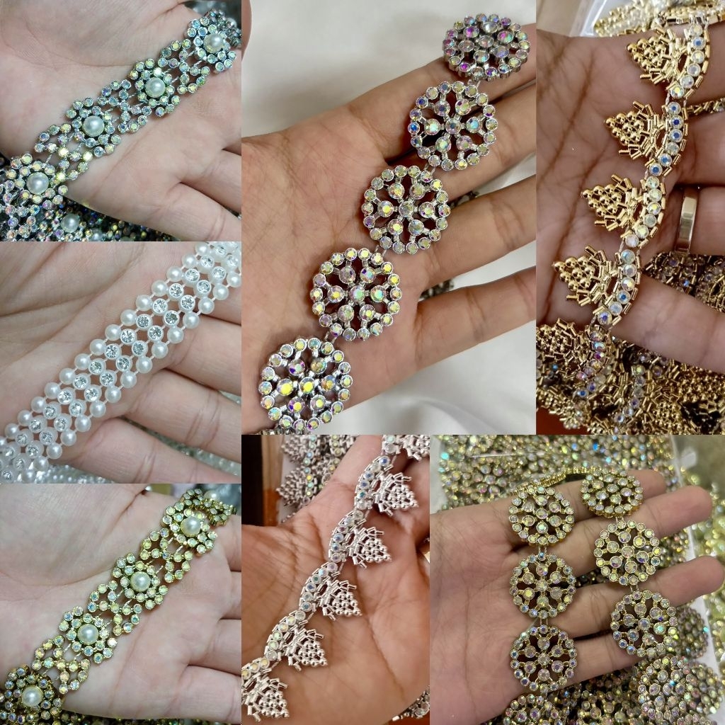 PER ROLL Aplikasi Payet Diamond Mutiara Jahit / Aksesoris Renda Payet Jadi Untuk Kebaya Baju Adat Be