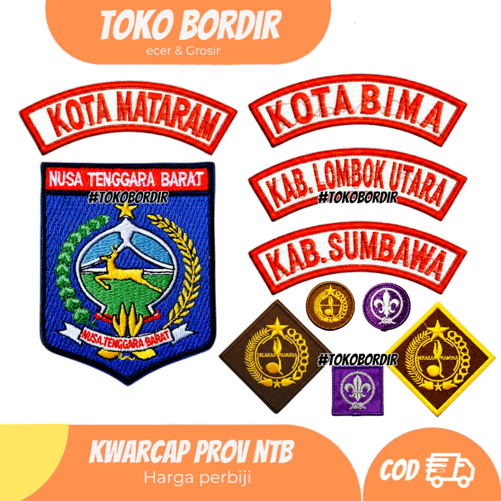 Badge bed Atribut Pramuka kwarda | kwarcab NUSA TENGGARA BARAT lokasi pramuka seluruh NTB bordir