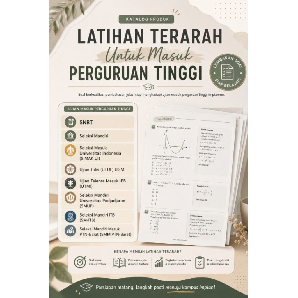 Lembar Latihan Soal UTBK SIMAK UI Undip UGM Matematika