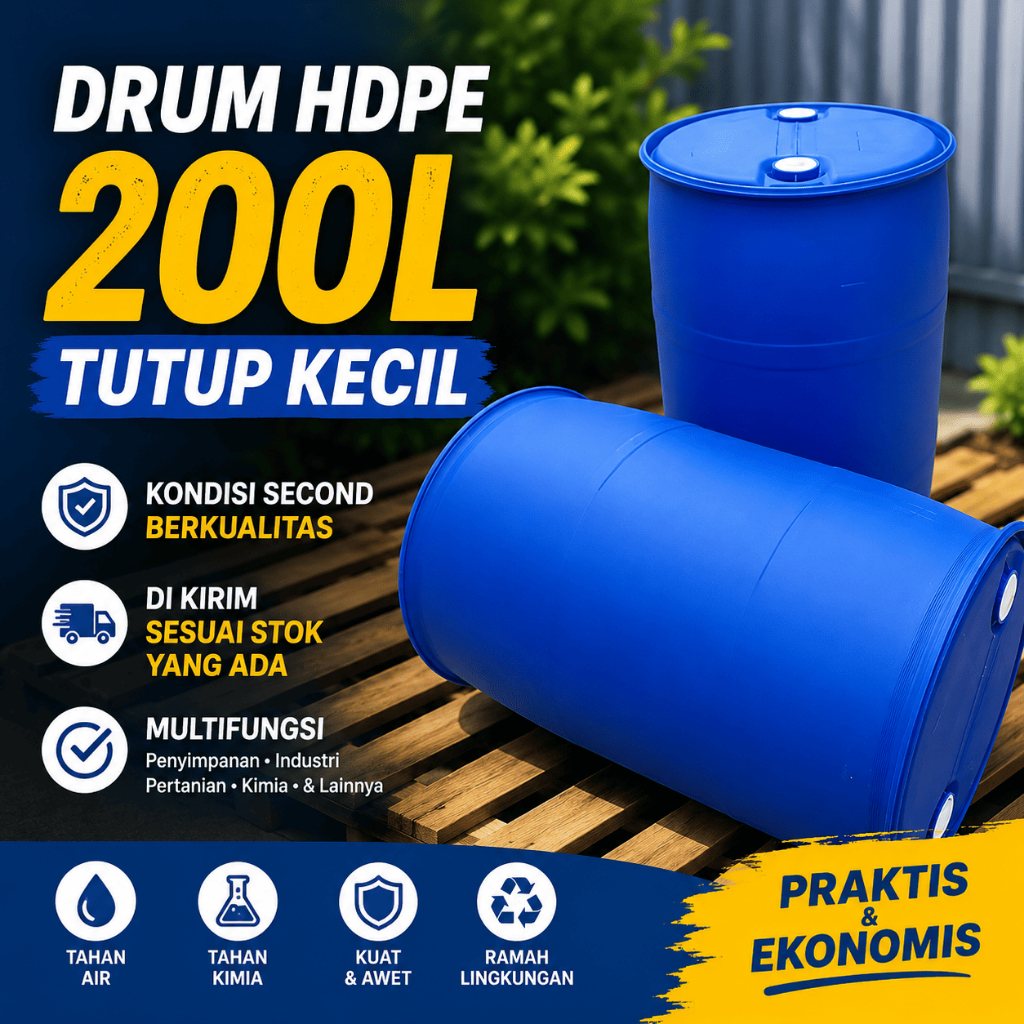 Drum Plastik HDPE 200 Liter Tutup Kecil Biru Bekas Berkualitas | Food Grade | Tebal Kuat Awet Multif