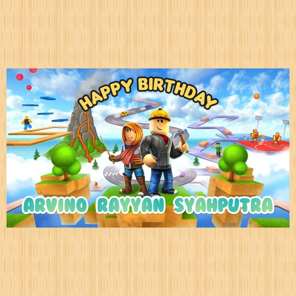 Spanduk ROBLOX banner ROBLOX spanduk banner ultah anak background ROBLOX custom backdrop ulang tahun