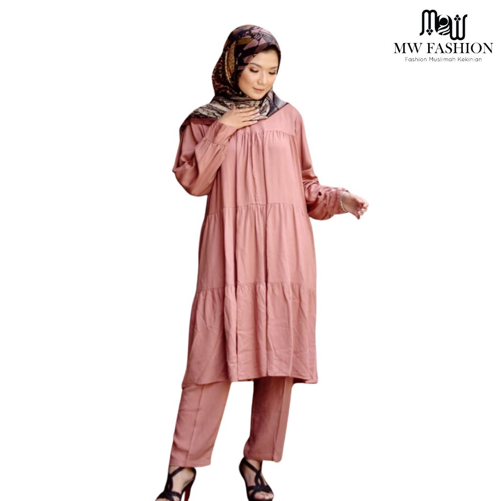 MAWADDAH Oneset tunik rempel susun polos bahan rayon twil premium terbaru (Tunik susun)