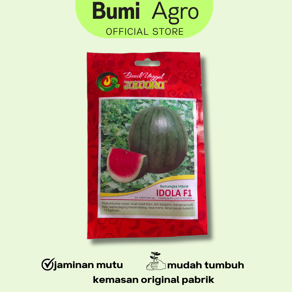 Benih Semangka Merah Hibrida Non Biji 5 gr IDOLA F1 Cap Jawara Unggul Tahan pecah Bisa 12 kg
