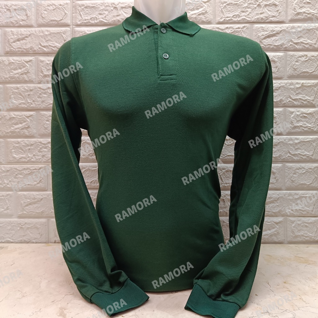 Kaos Polo Panjang Hijau Army M L XL XXL