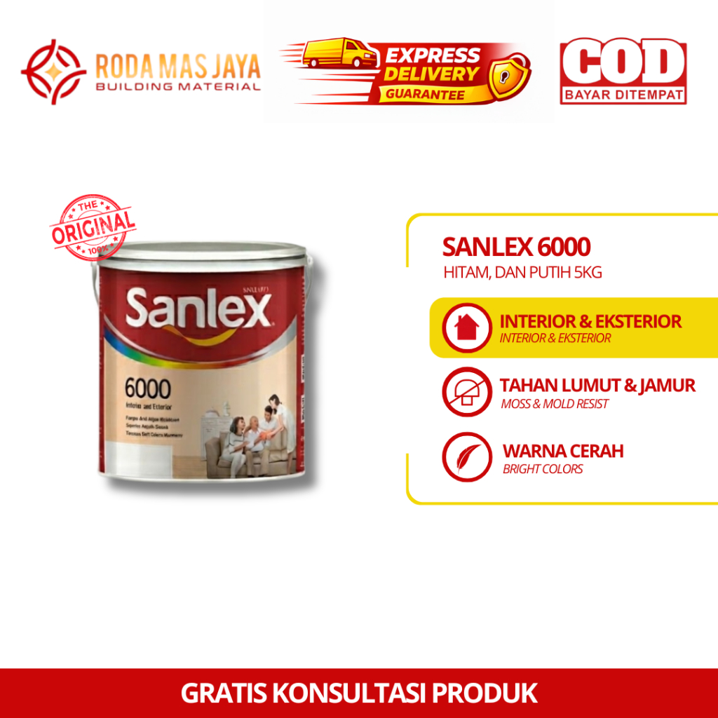 Cat Tembok / Wall Paint Merk Sanlex 6000 / Sanlex Hitam dan Putih @ 5 kg
