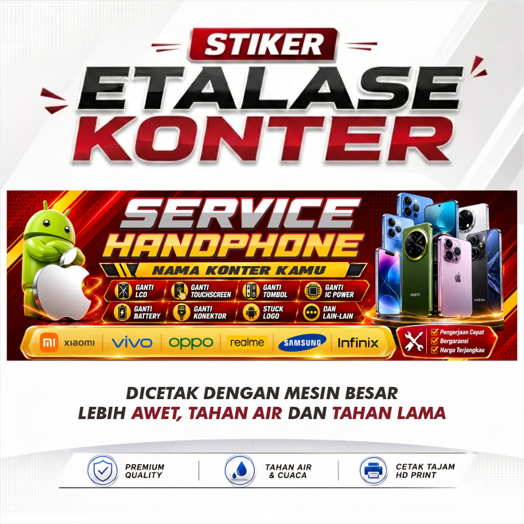 (New Design) Sticker Stiker Etalase Konter Stiker Servis HP Service HP Bahan Tebal Tahan Lama