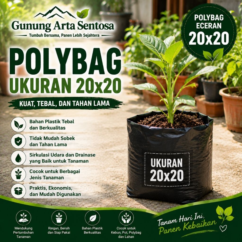 Polybag Eceran 20x20 Hitam Tebal | Polybag Tanam 20x20 | Polybag Bibit Sayur Buah Bunga | Polybag Pe
