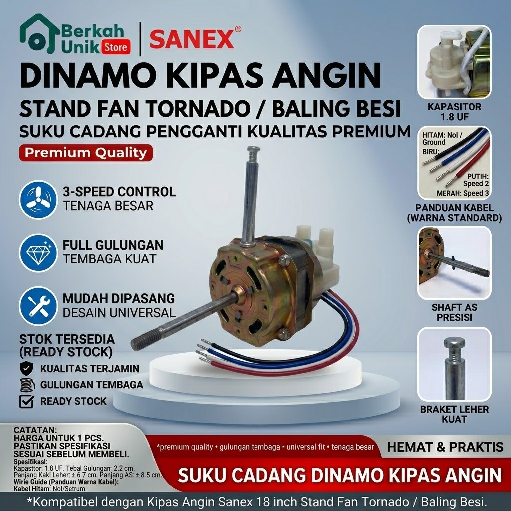 Dinamo Kipas Angin Sanex 18 Inch Besi Stand Fan Tornado/Dinamo Kipas Angin 18 inch Baling