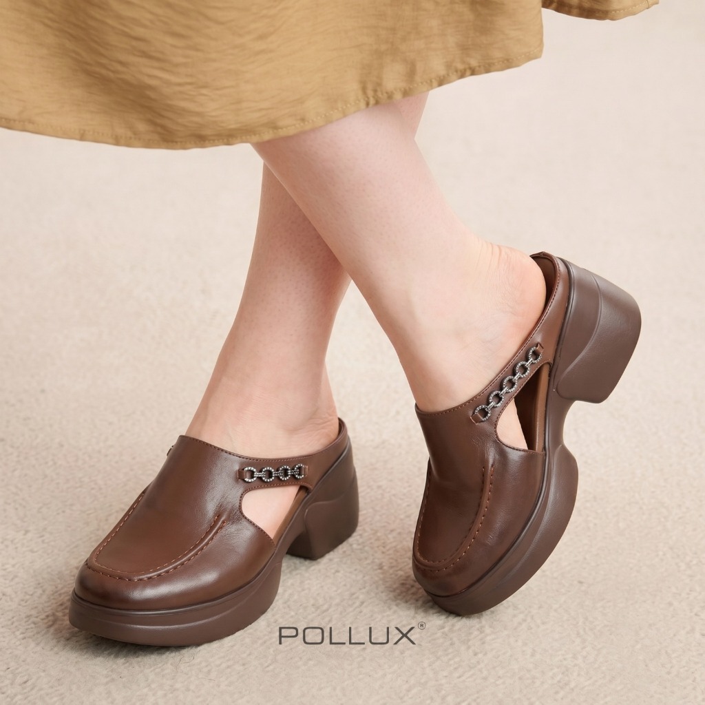 Pollux Bold WPOCU 44 - Sandal Wedges Wanita Stylish Kekinian Bahan Kulit Asli Tinggi 5cm Size 36-41