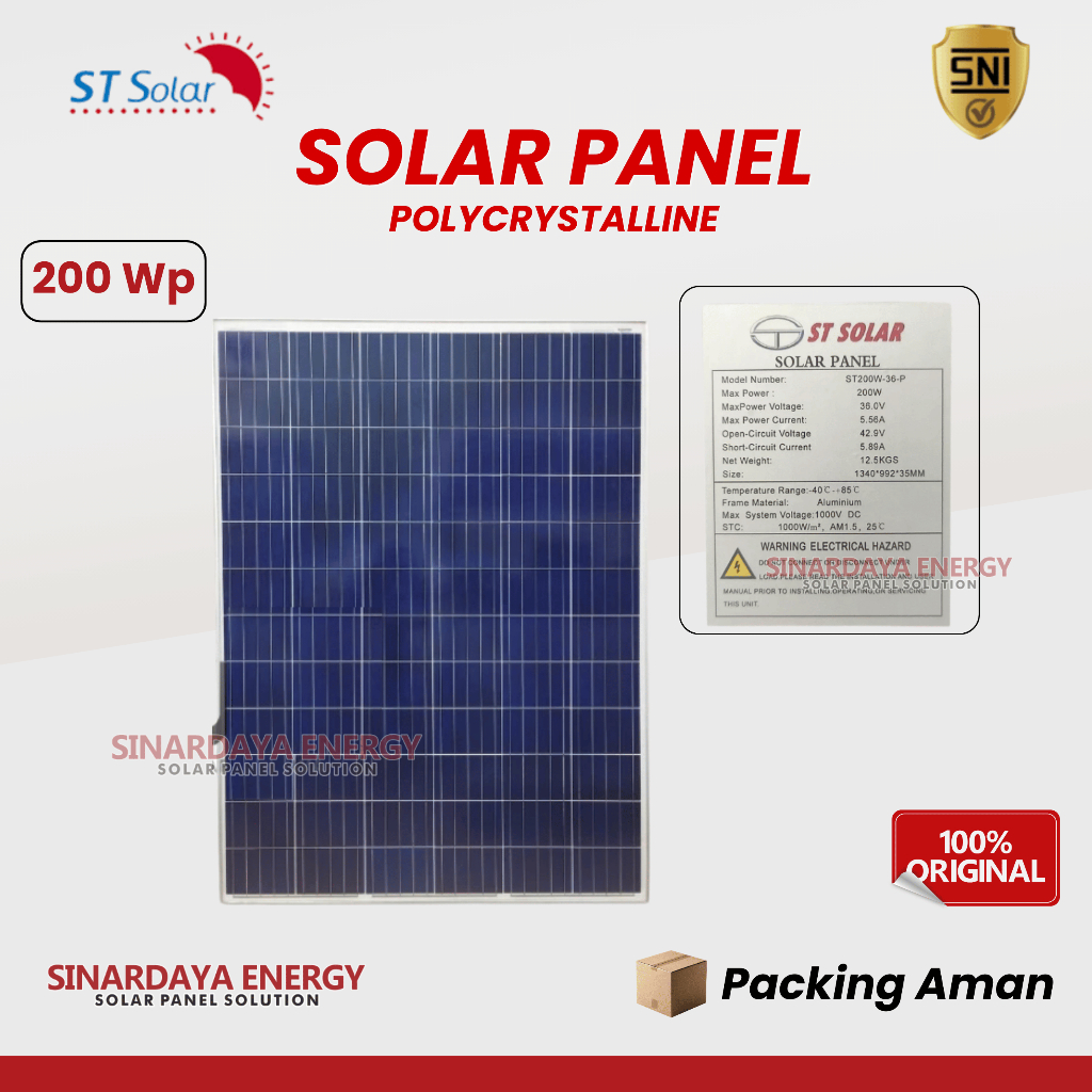 Panel Surya / Solar Cell 200WP ST Solar Polycrystalline - Solar Panel 200 Watt 36V High Efficiency