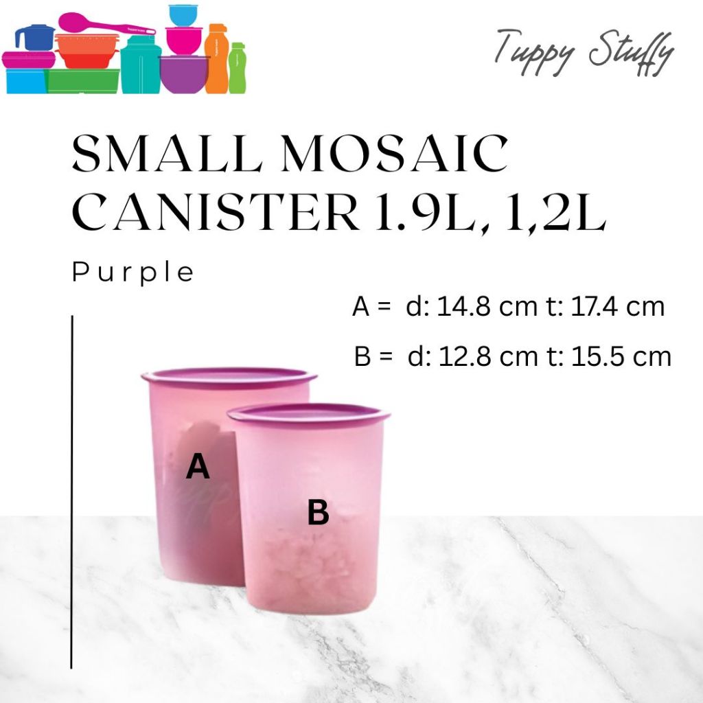 Tupperware Small Mosaic Canister set (2) - Purple | Toples plastik set isi 2 / toples kerupuk
