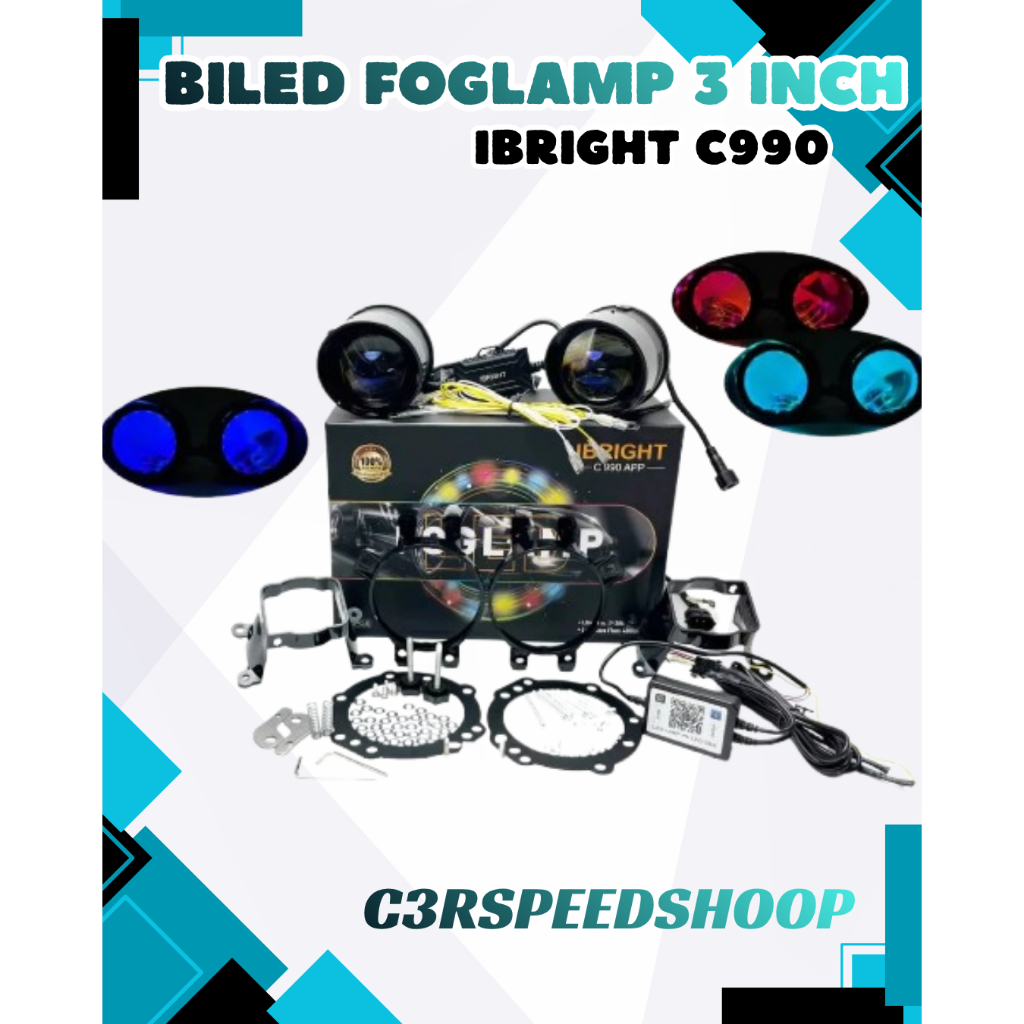 IBRIGHT - Sepasang Foglamp 3inc IBRIGHT Upgrade Honda dan Toyota Blue Lens C990 Bonus Breket Foglamp