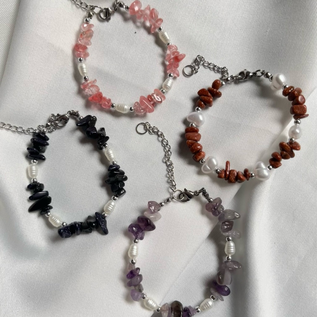 (L9T) Gelang Manik Batu Stainless Anti Karat | Gelang Manik Manik Tahan Air | Gelang Batu Stainless 