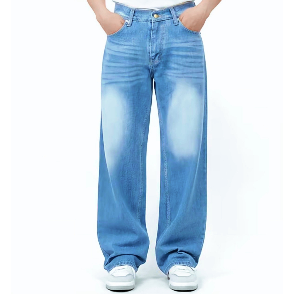 CELANA JEANS PANJANG PRIA GOMBRONG WHISKER LOOSE PANTS WIDE LEG