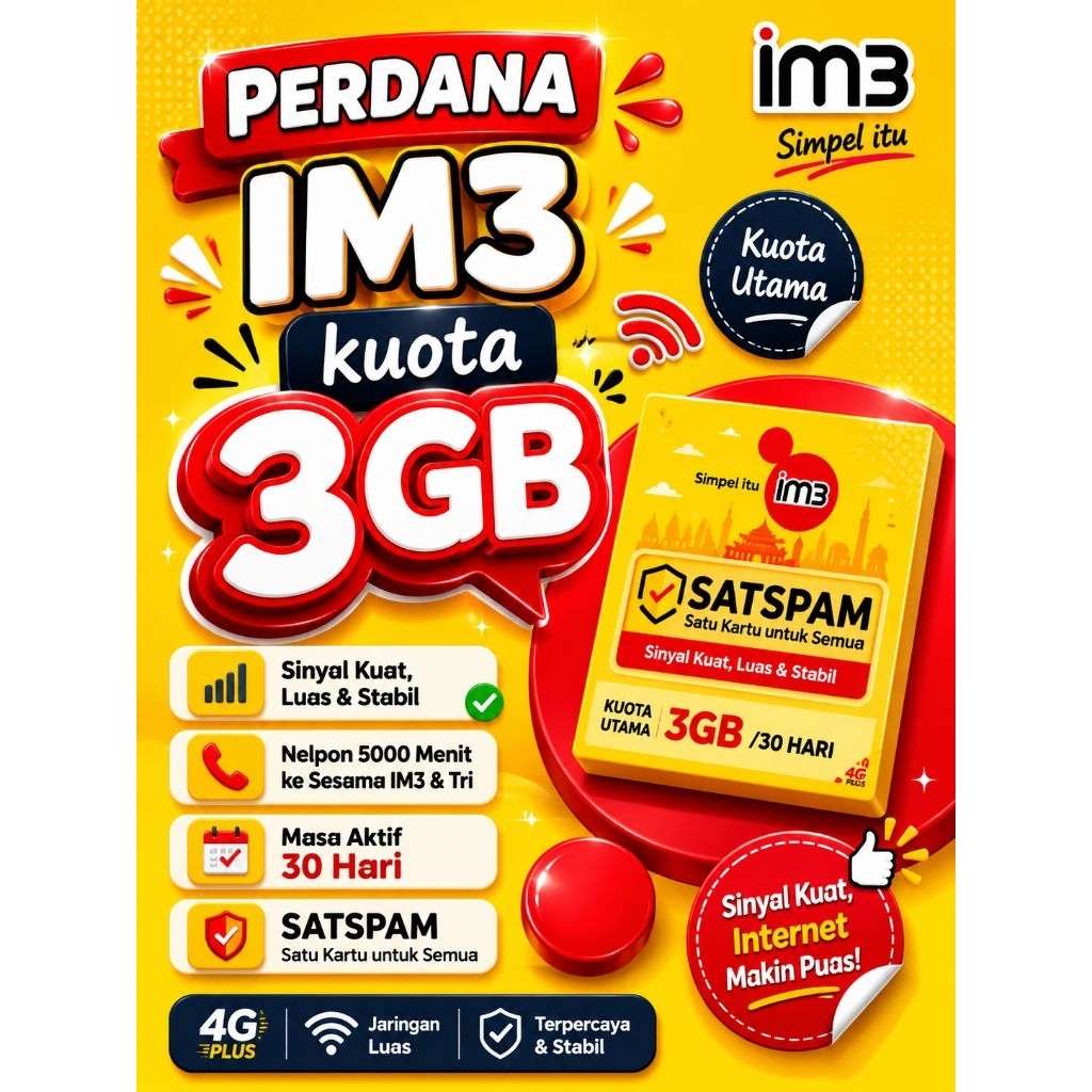 KARTU PERDANA INDOSAT KUOTA 3GB