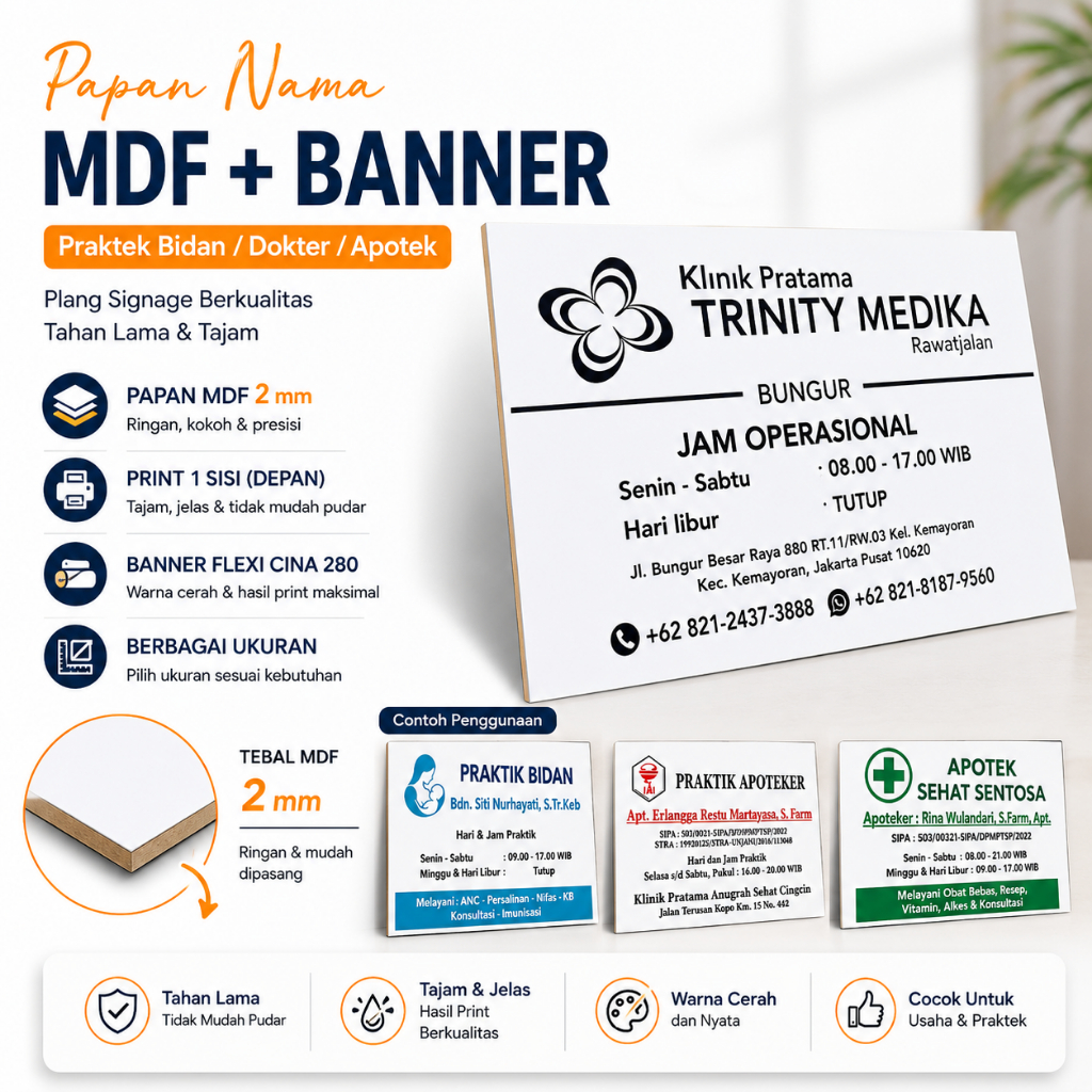 Papan Nama MDF | Plang Signage Banner Praktek Bidan / Dokter / Apotek & Apoteker