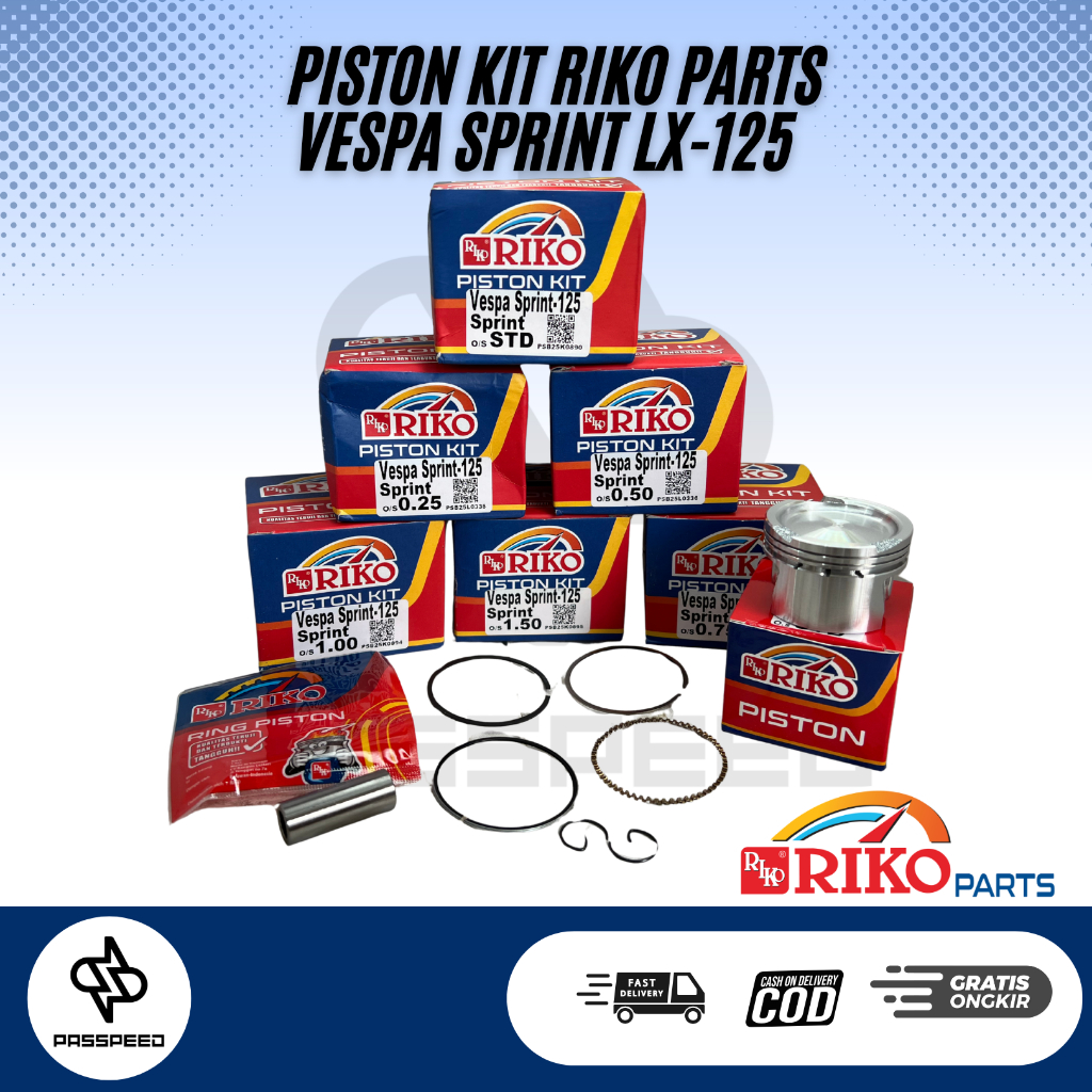 PISTON KIT SEHER SET VESPA SPRINT 125 LX125 VESPA MATIC 125CC RIKO PARTS