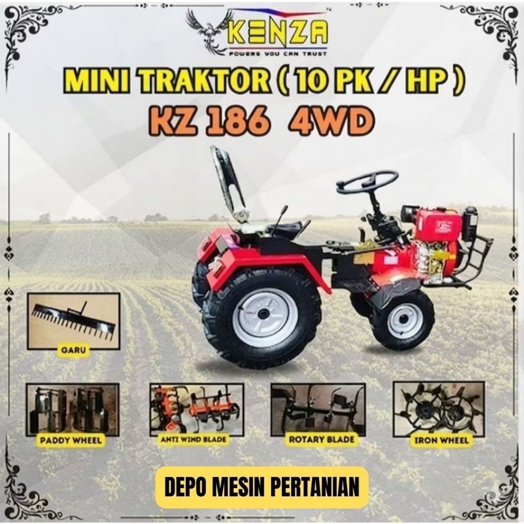 TRAKTOR 10 HP 4WD KZ 186 Cultivator 4 WD Kenza Traktor KZ 186 4WD / Traktor Mini 4WD/ Kenza Traktor 