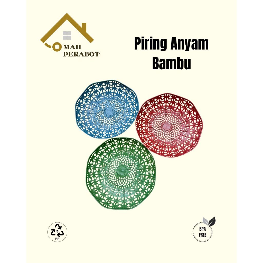 (PAKET HEMAT 5 LUSIN) PIRING BAMBU - PIRING ANYAM/ROTAN PLASTIK BAMBU - PIRING ANYAM SAJI PLASTIK MO