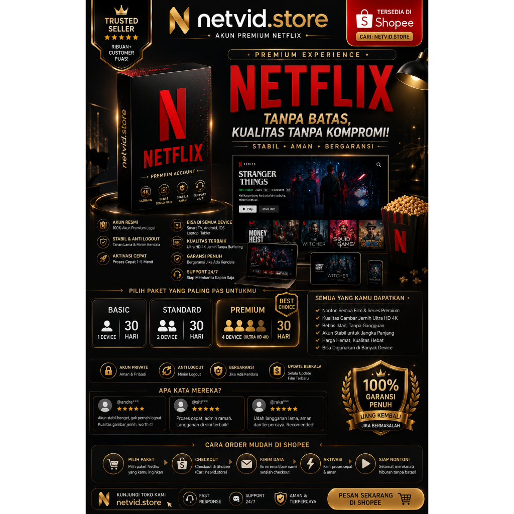 Netflix Premium 1 Bulan Full Garansi Akun Sharing Private Murah