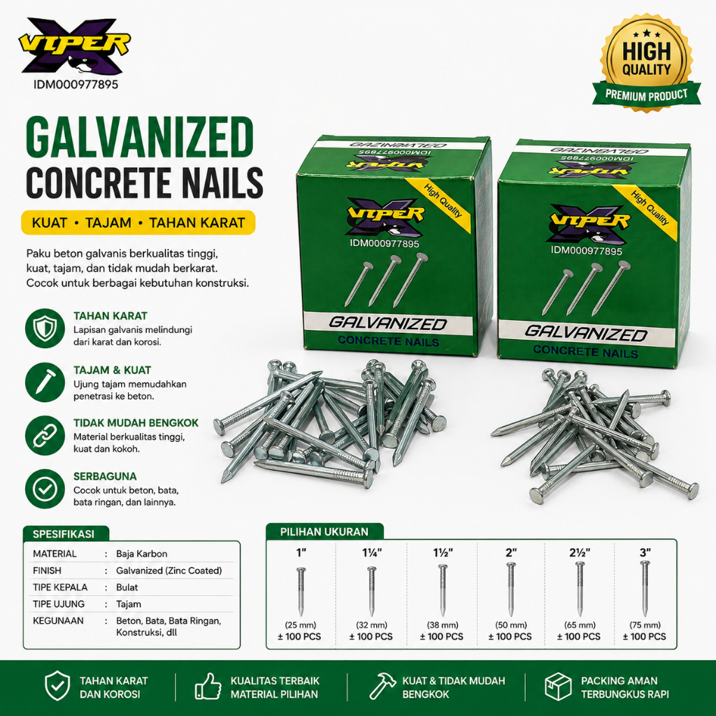 [1 Pack] Paku Beton Cor Galvanized Putih Merk Viper