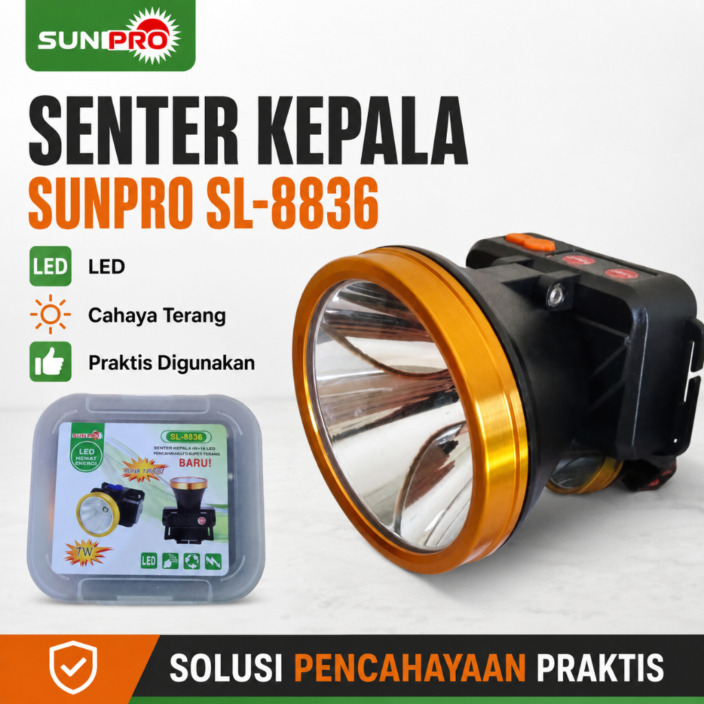 Senter Kepala SUNPRO SL-8836 LED - Headlamp Outdoor Serbaguna