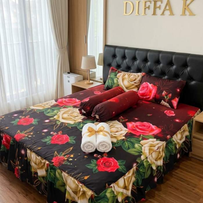 Sprei Rumbai Motif Aesthetic Kotak hitam Ukuran 180x200 160x200 120x200 Free 2 sarung bantal 2 sarun